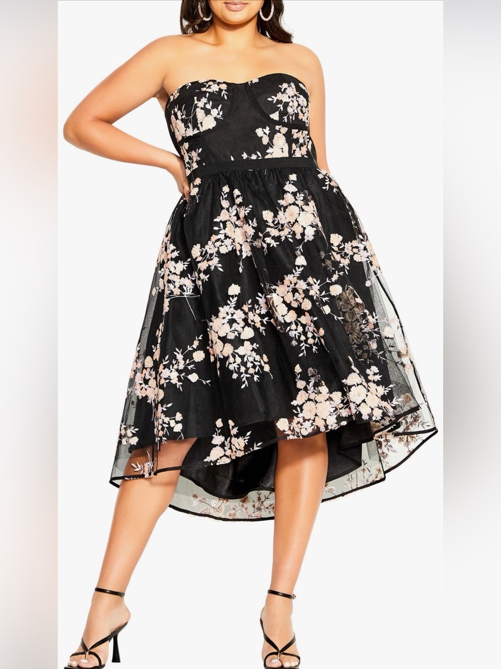 City Chic Black Dress with Pink Sequin Floral Accents